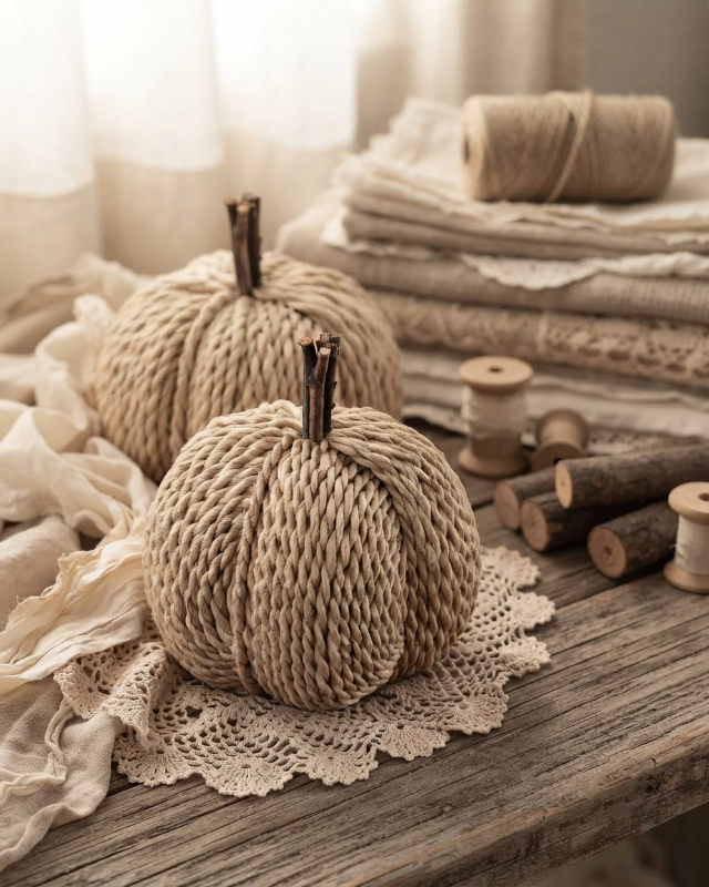 Calabaza de Cuerda de Papel Natural con Tallo de Madera