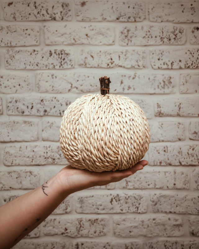 Calabaza de Cuerda de Papel Natural con Tallo de Madera - Imagen 3