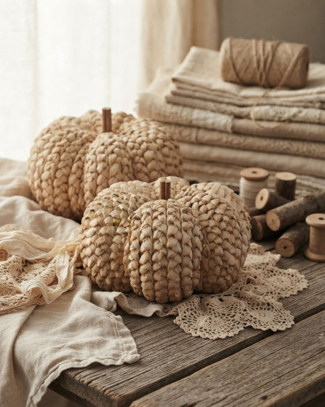 Calabaza de Paja Crema Grande Decoración