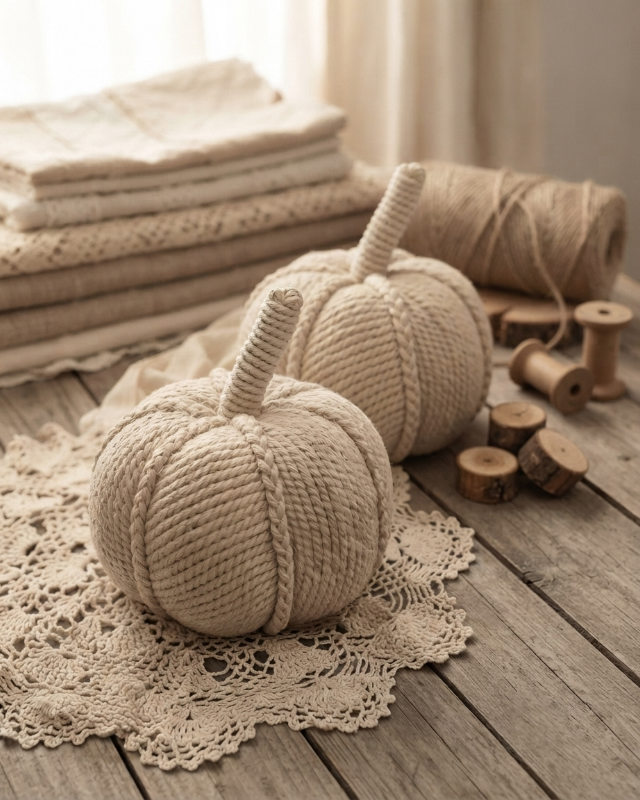 Calabaza de Cuerda Crema Decorativa Otoño