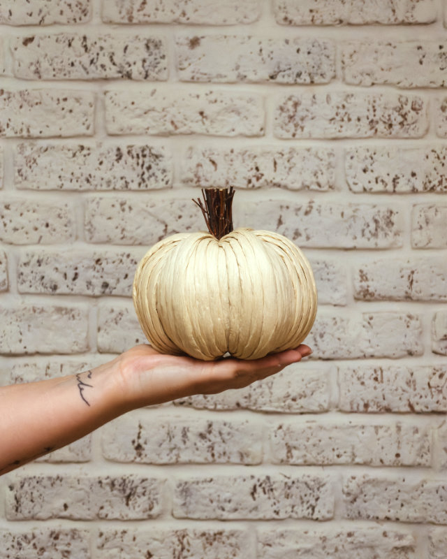 Calabaza de Papel Redonda en Crema y Carbón - Imagen 5