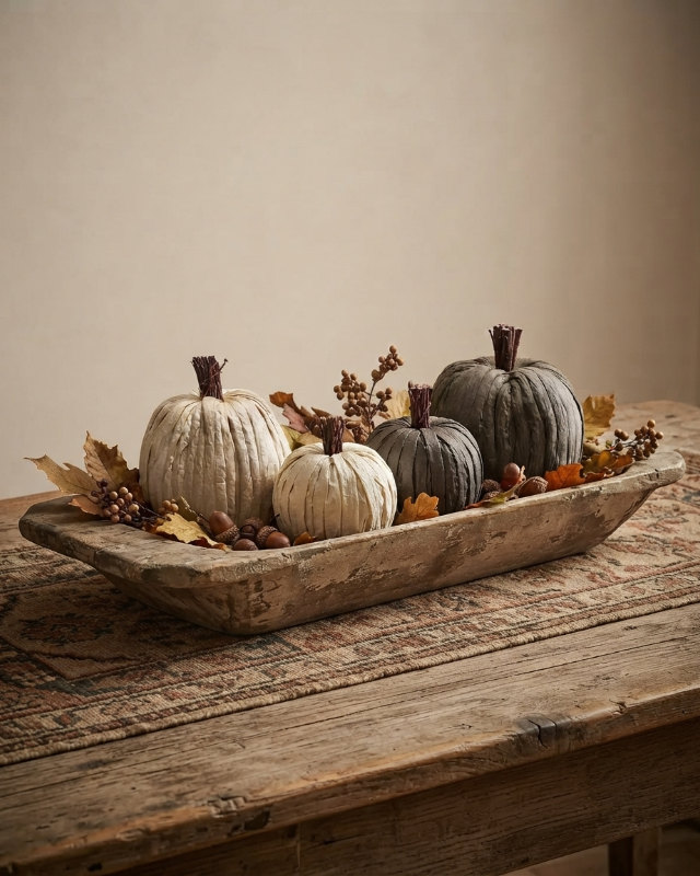 Calabaza de Papel Redonda en Crema y Carbón