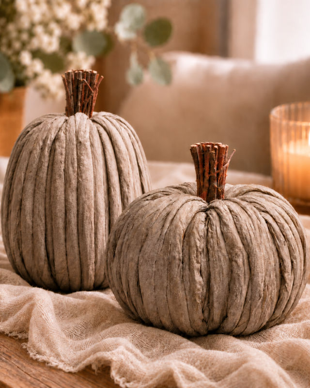 Calabaza de Papel Alta en Crema y Carbón